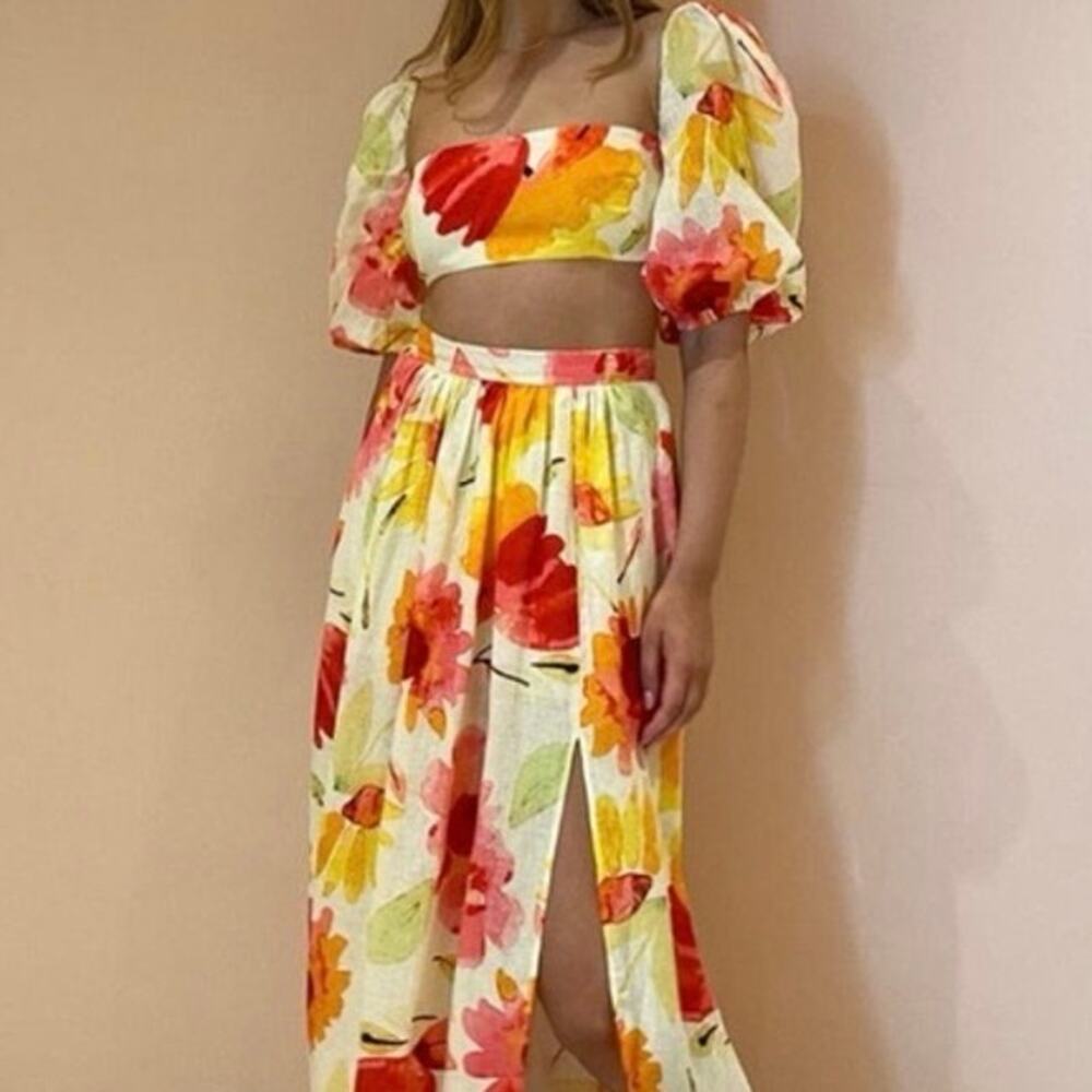 NWT RUMER Camille Sunshine Crop Top Watercolor Floral Print Size XXS